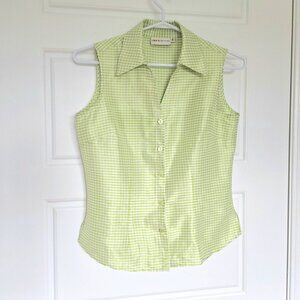 Laura Petite 100% Silk Collar Sleeveless Top Summer Lime Green